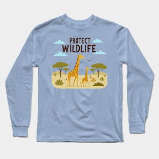 Giraffe with her baby Protect Wildlife Long Sleeve T-Shirt